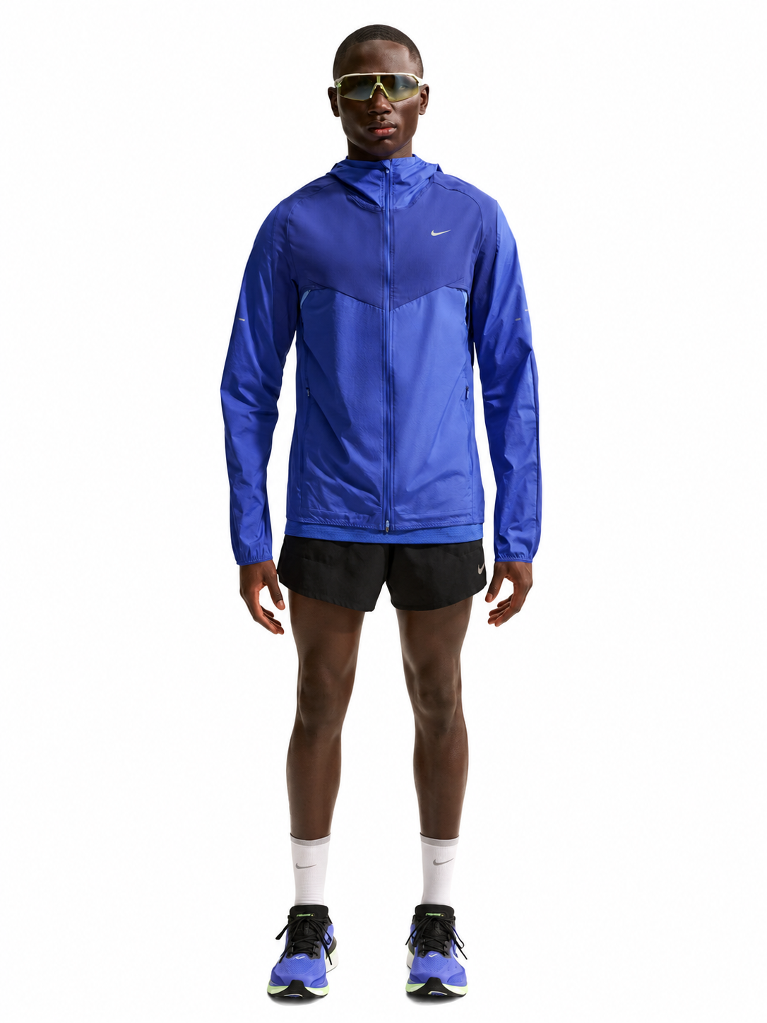 Nike Dri-FIT Stride Plus Jacket in Royal Blue modelled against a white background